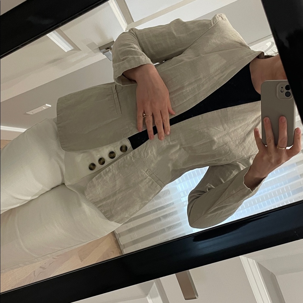 Women's Cream Open Front Linen Blend Jacket - Picture 3 of 9